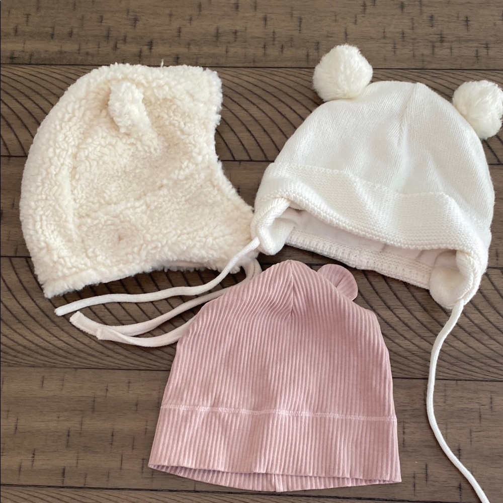 H&M Kids' Hat Trio - Cream, White, and Pink, all 3/4T